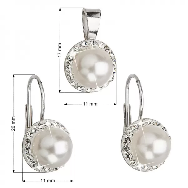 Sada šperkov s kryštálmi Swarovski náušnice a prívesok biely perla kolo 39091.1