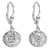 Strieborné náušnice visiace s kryštálmi Swarovski biele okrúhle 31109.1
