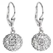 Strieborné náušnice visiace s kryštálmi Swarovski biele okrúhle 31109.1