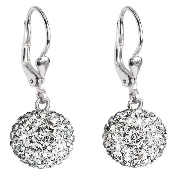 Strieborné náušnice visiace s kryštálmi Swarovski biele okrúhle 31109.1