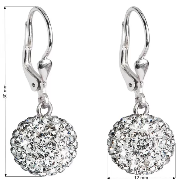 Strieborné náušnice visiace s kryštálmi Swarovski biele okrúhle 31109.1