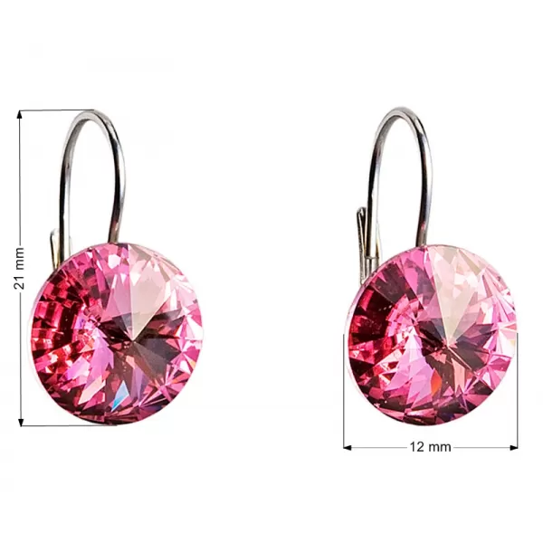 Strieborné náušnice visiace s kryštálmi ružové okrúhle 31106.3