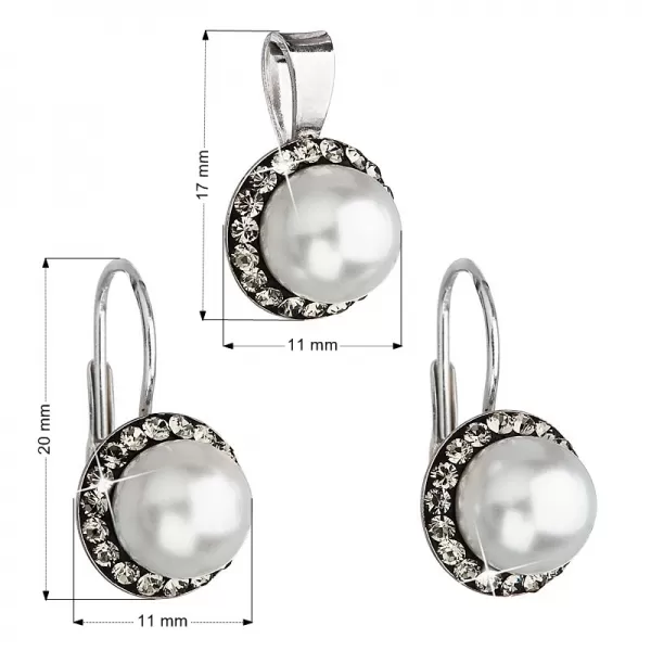 Súprava šperkov s kryštálmi Swarovski náušnice a prívesok šedá perla okrúhle 39091.3