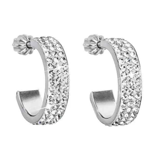 Strieborné náušnice kruhy s kryštálmi Swarovski biely polkruh 31119.1
