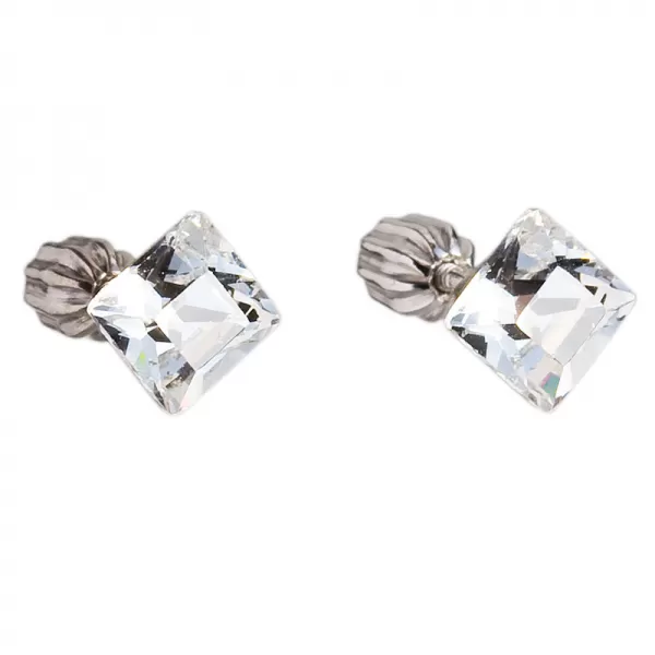 Strieborné náušnice pecka s kryštálmi Swarovski biely štvorec 31065.1