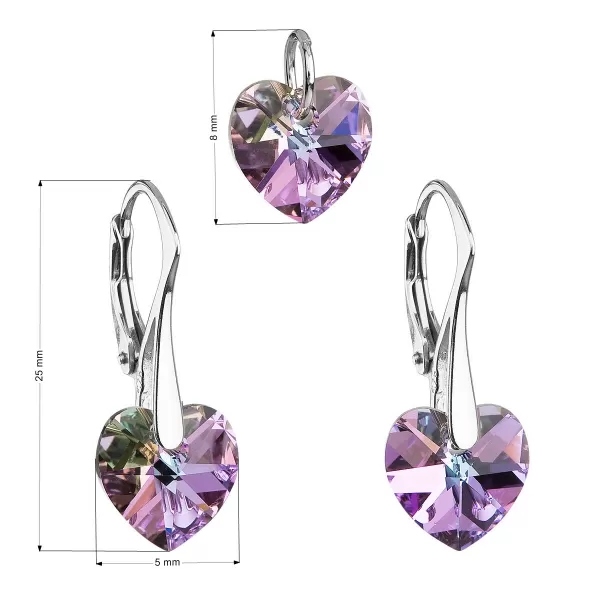 Súprava šperkov s kryštálmi Swarovski náušnice a prívesok fialové srdce 39003.5