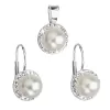 Sada šperkov s kryštálmi Swarovski náušnice a prívesok biely perla kolo 39091.1