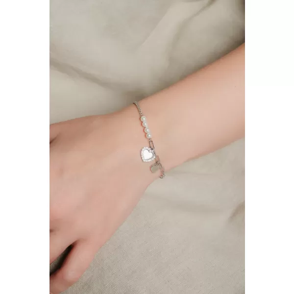 Dámsky náramok striebro 925 perly srdca PKL-4035