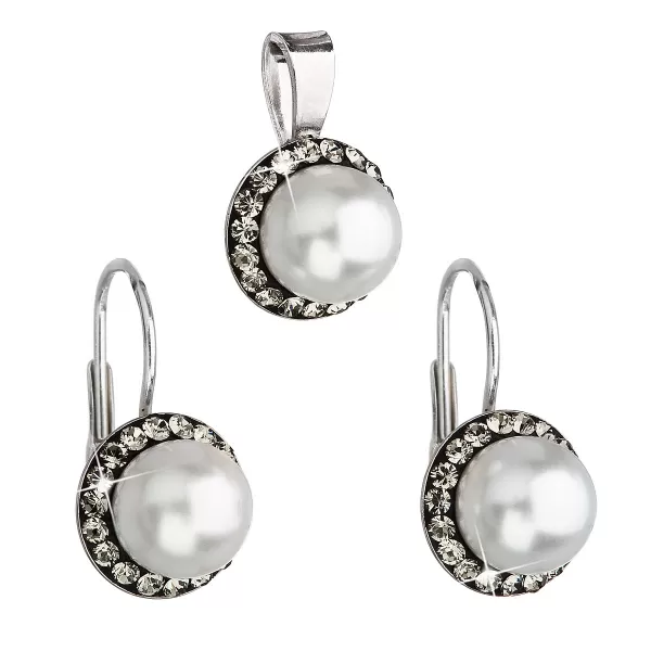 Súprava šperkov s kryštálmi Swarovski náušnice a prívesok šedá perla okrúhle 39091.3