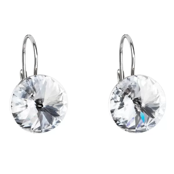 Strieborné náušnice visiace s kryštálmi Swarovski biele okrúhle 31106.1