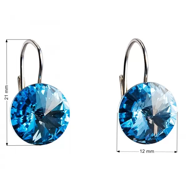 Strieborné náušnice visiace s kryštálmi Swarovski modré okrúhle 31106.3 aquamarine