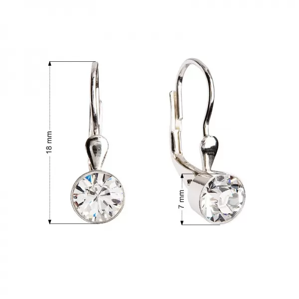 Strieborné náušnice visiace s kryštálmi Swarovski biele okrúhle 31112.1