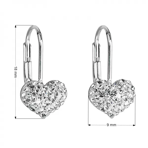 Strieborné náušnice visiace s kryštálmi Swarovski biele srdce 31125.1