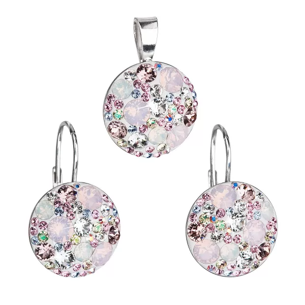 Súprava šperkov s kryštálmi Swarovski náušnice a prívesok ružové okrúhle 39117.3