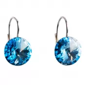 Strieborné náušnice visiace s kryštálmi Swarovski modré okrúhle 31106.3 aquamarine