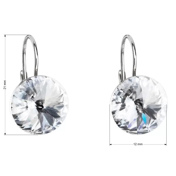 Strieborné náušnice visiace s kryštálmi Swarovski biele okrúhle 31106.1
