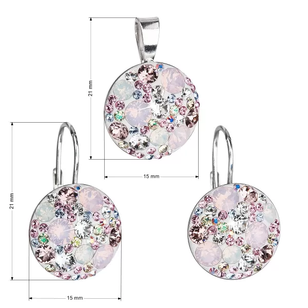 Súprava šperkov s kryštálmi Swarovski náušnice a prívesok ružové okrúhle 39117.3