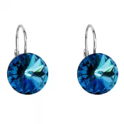 Strieborné náušnice visiace s kryštálmi Swarovski modré okrúhle 31106.5