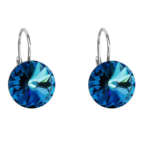 Strieborné náušnice visiace s kryštálmi Swarovski modré okrúhle 31106.5