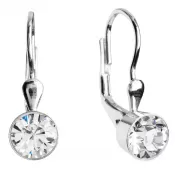 Strieborné náušnice visiace s kryštálmi Swarovski biele okrúhle 31112.1