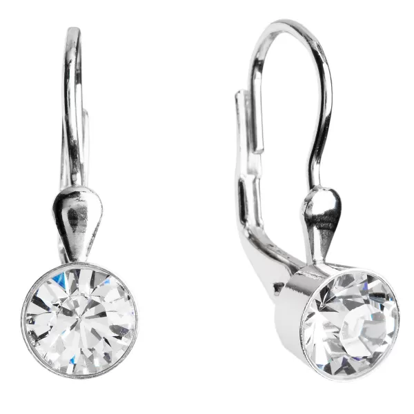 Strieborné náušnice visiace s kryštálmi Swarovski biele okrúhle 31112.1