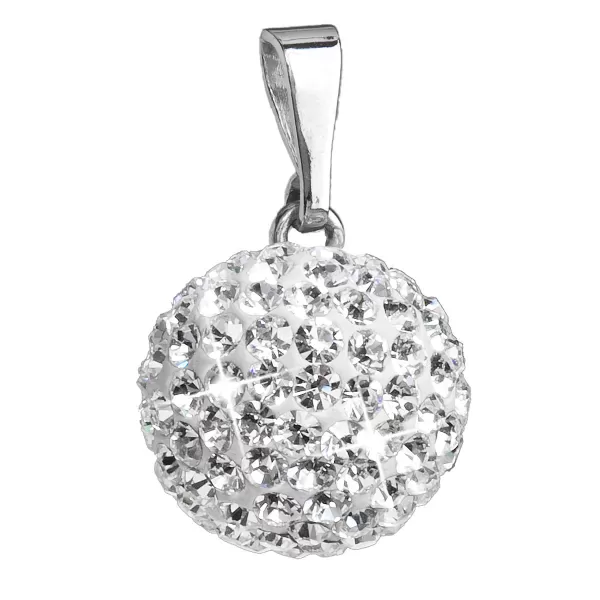 Strieborný prívesok s kryštálmi Swarovski biely okrúhly 34080.1