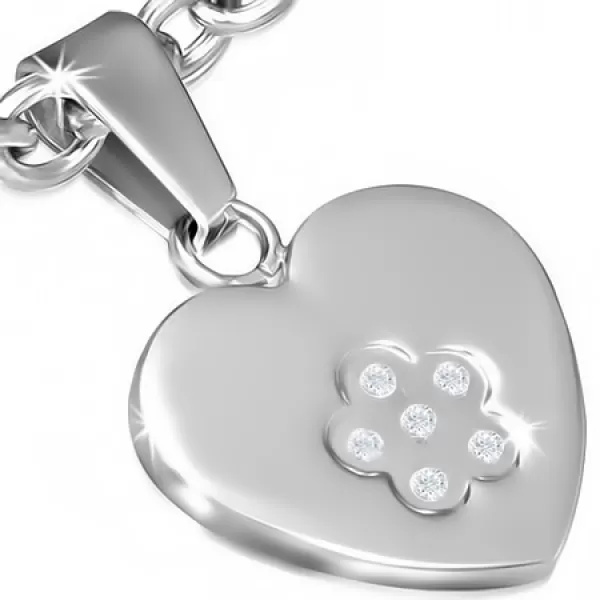 Oceľové srdiečko s kvietkom so zirkónmi GBPC397