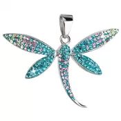 Strieborný prívesok s kryštálmi Swarovski modro-zelená vážka 34164.3