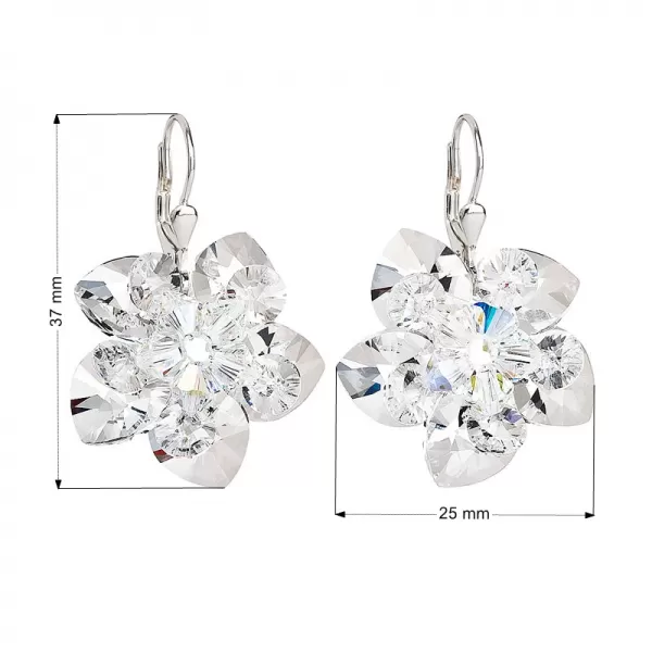 Strieborné náušnice visiace s kryštálmi Swarovski biela kvietka 31130.1