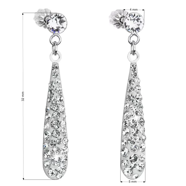 Strieborné náušnice visiace s kryštálmi Swarovski biela slza 31163.1