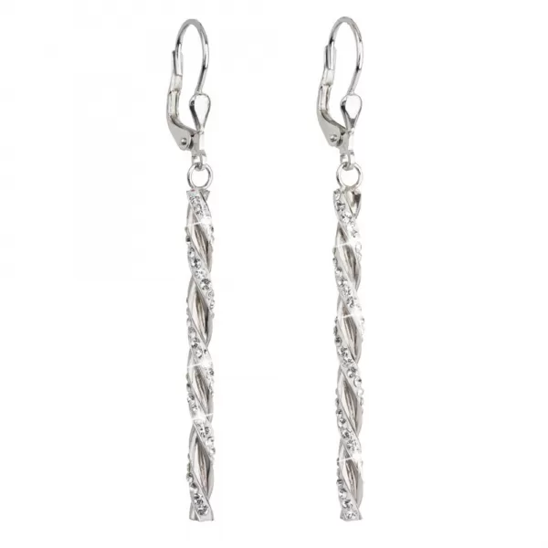 Strieborné náušnice visiace s kryštálmi Swarovski biele 31128.1