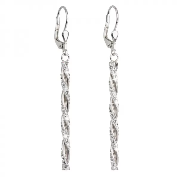 Strieborné náušnice visiace s kryštálmi Swarovski biele 31128.1