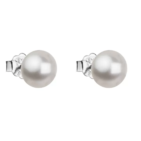 Strieborné náušnice pecka s perlou Swarovski biele okrúhle 31142.1