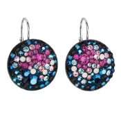 Strieborné náušnice visiace s kryštálmi Swarovski mix farieb okrúhle 31161.4 galaxy