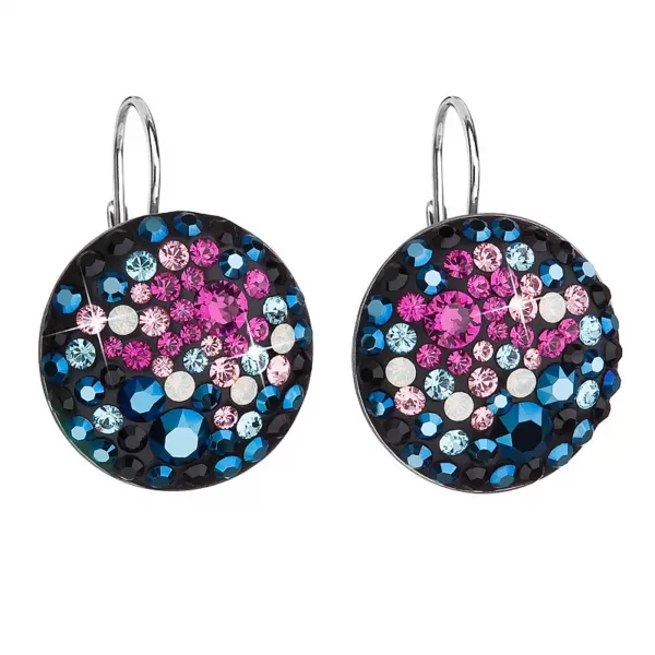 Strieborné náušnice visiace s kryštálmi Swarovski mix farieb okrúhle 31161.4 galaxy