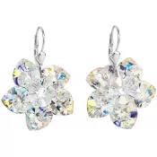 Strieborné náušnice visiace s kryštálmi Swarovski AB efekt kytička 31130.2
