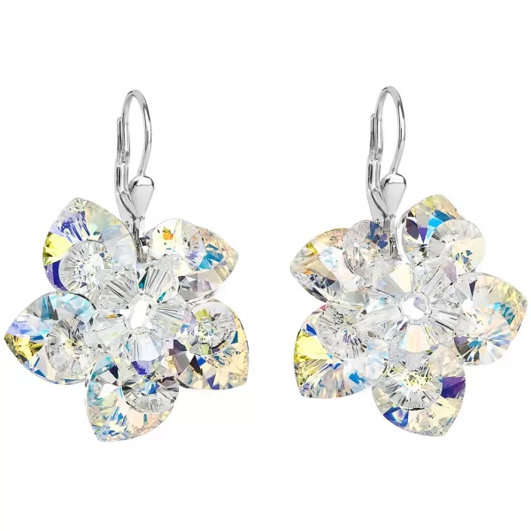 Strieborné náušnice visiace s kryštálmi Swarovski AB efekt kytička 31130.2