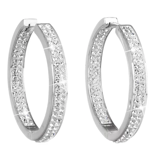 Strieborné náušnice kruhy s kryštálmi Swarovski biely kruh 31122.1
