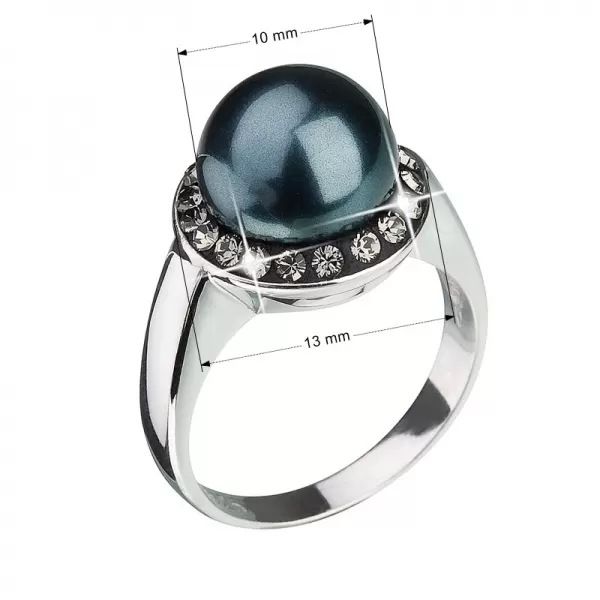 Strieborný prsteň s kryštálmi Swarovski a zelenou perlou 35021.3