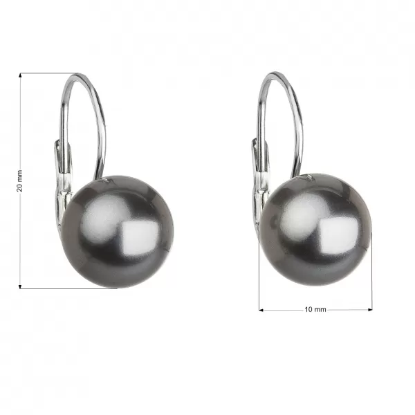 Strieborné náušnice visiace s perlou Swarovski šedé okrúhle 31143.3 grey