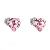 Strieborné náušnice pecka s kryštálmi Swarovski ružové srdce 31139.3