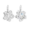Strieborné náušnice visiace s kryštálmi Swarovski biela kvietka 31130.1