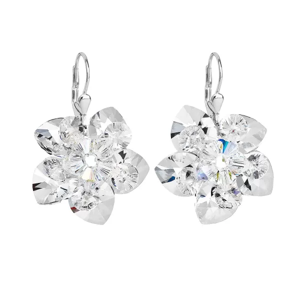 Strieborné náušnice visiace s kryštálmi Swarovski biela kvietka 31130.1