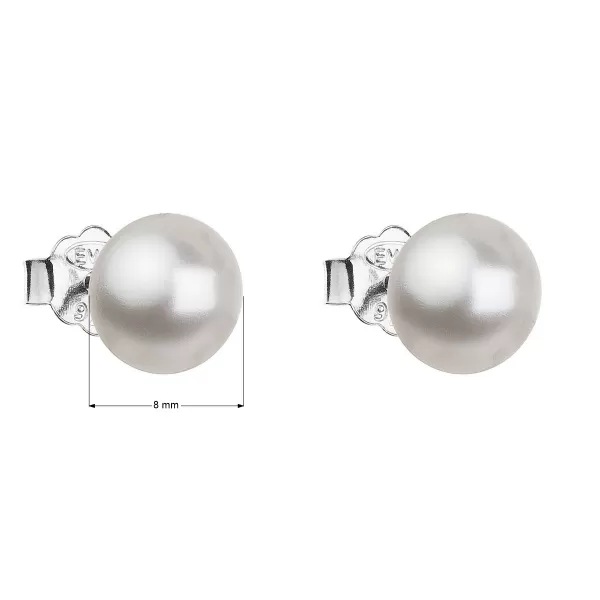 Strieborné náušnice pecka s perlou Swarovski biele okrúhle 31142.1