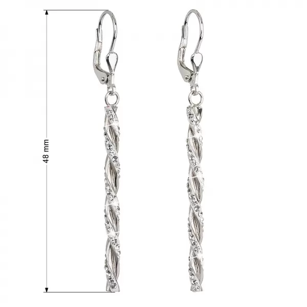 Strieborné náušnice visiace s kryštálmi Swarovski biele 31128.1