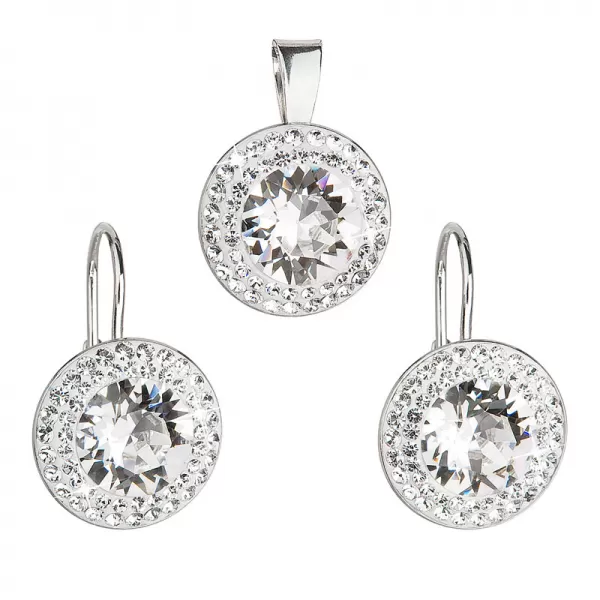 Súprava šperkov s kryštálmi Swarovski náušnice a prívesok biele okrúhle 39107.1