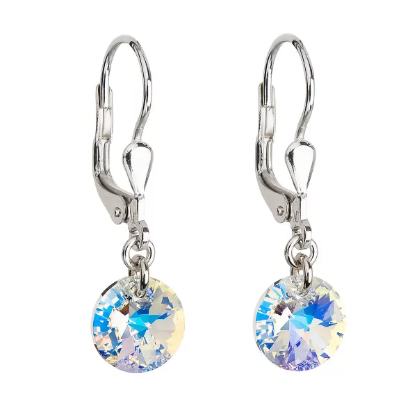 Strieborné náušnice visiace s kryštálmi Swarovski AB efekt okrúhle 31134.2