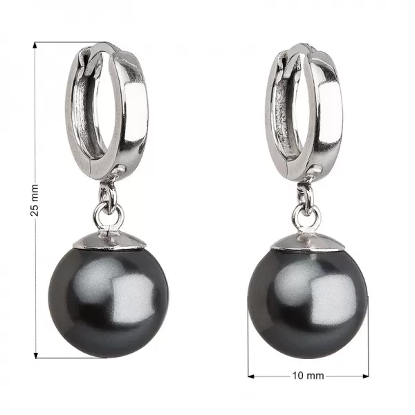 Strieborné náušnice visiace s perlou Swarovski sivé okrúhle 31151.3