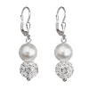 Strieborné náušnice visiace so syntetickými perlami a kryštálmi Swarovski biele okrúhle 31155.1