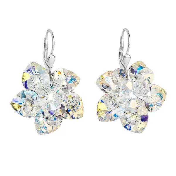 Strieborné náušnice visiace s kryštálmi Swarovski AB efekt kytička 31130.2